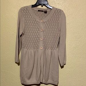 Heather B Sweater Cardigan Knit L Beige  Stretchy Cotton Buttons